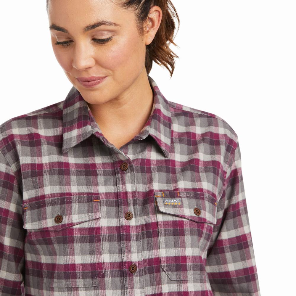 Purple Ariat Rebar Flannel DuraStretch Women's Shirts | BJEM27345