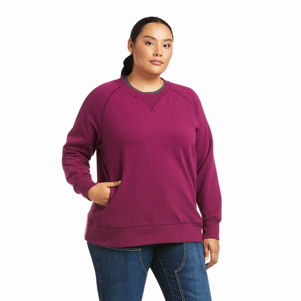 Purple Ariat Rebar Workman Washed Fleece Women's Hoodies | DZNH67510