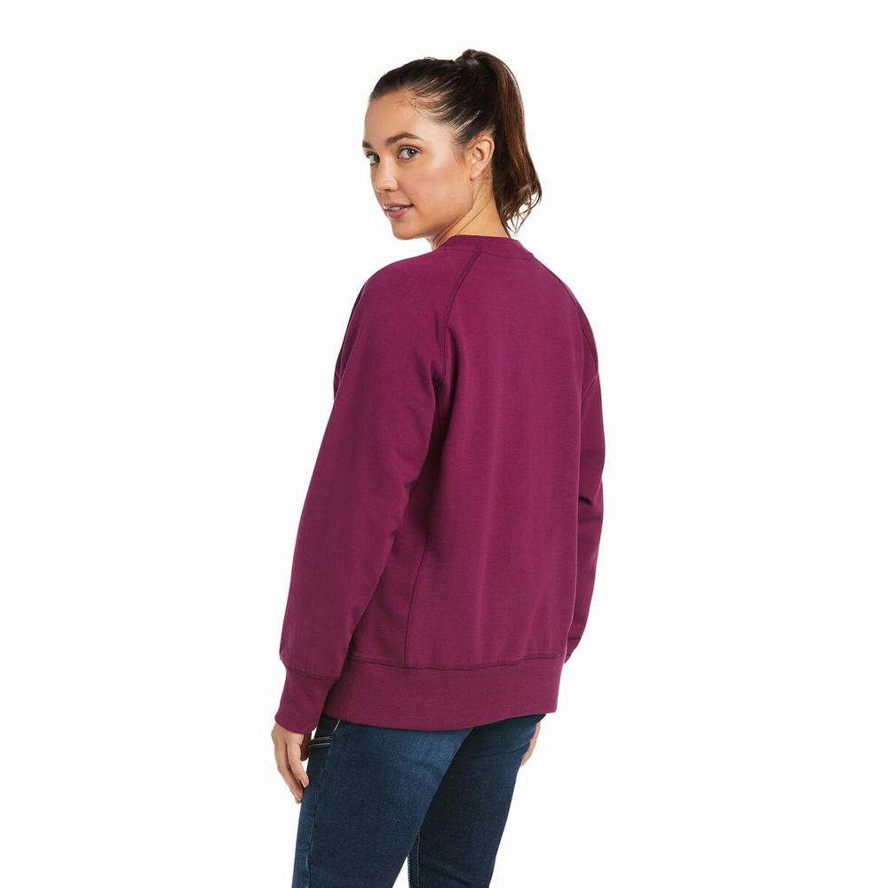 Purple Ariat Rebar Workman Washed Fleece Women's Hoodies | DZNH67510