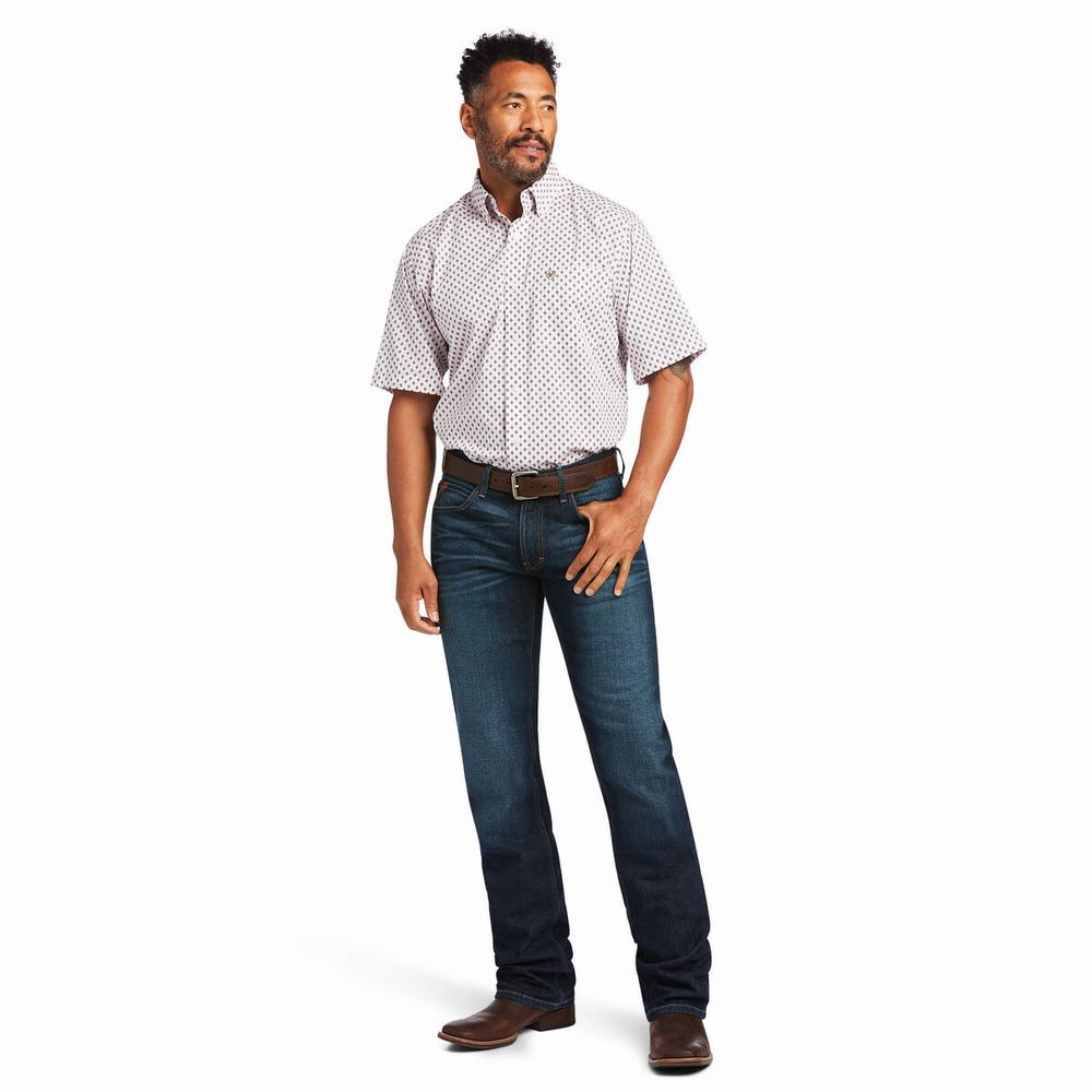 Purple Ariat Wrinkle Free Deion Classic Fit Men's Shirts | QMOK89165