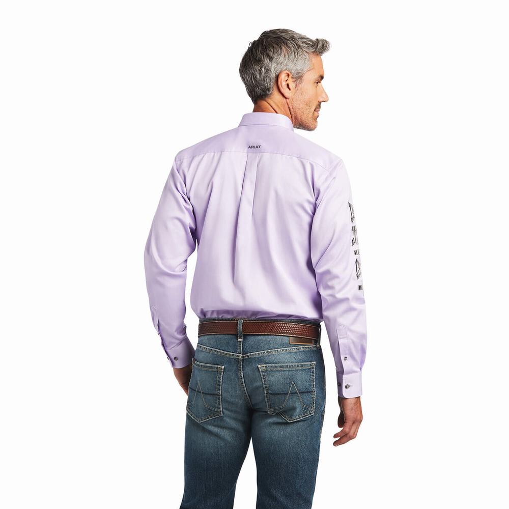 Purple Grey Ariat Team Logo Twill Fitted Men's Shirts | EGYH82613