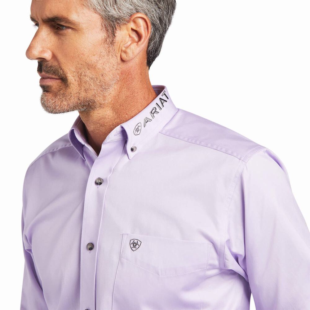 Purple Grey Ariat Team Logo Twill Fitted Men's Shirts | EGYH82613