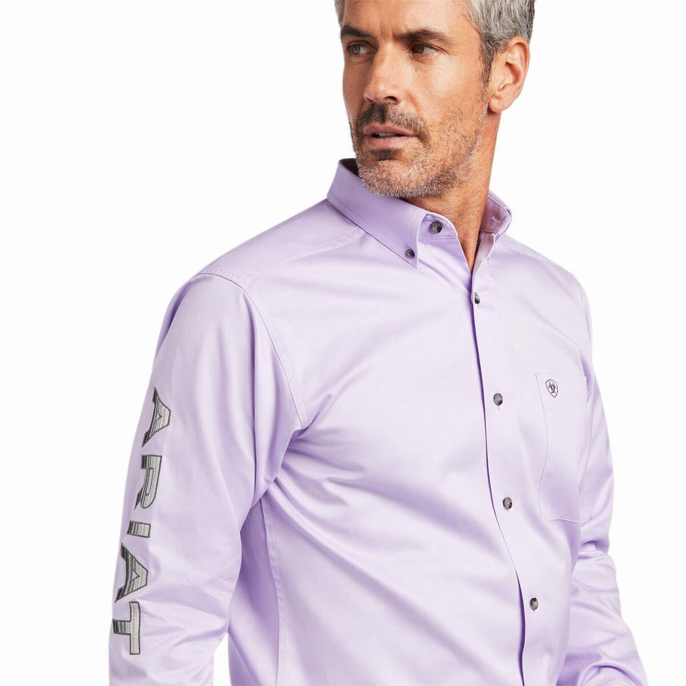 Purple Grey Ariat Team Logo Twill Fitted Men's Shirts | EGYH82613