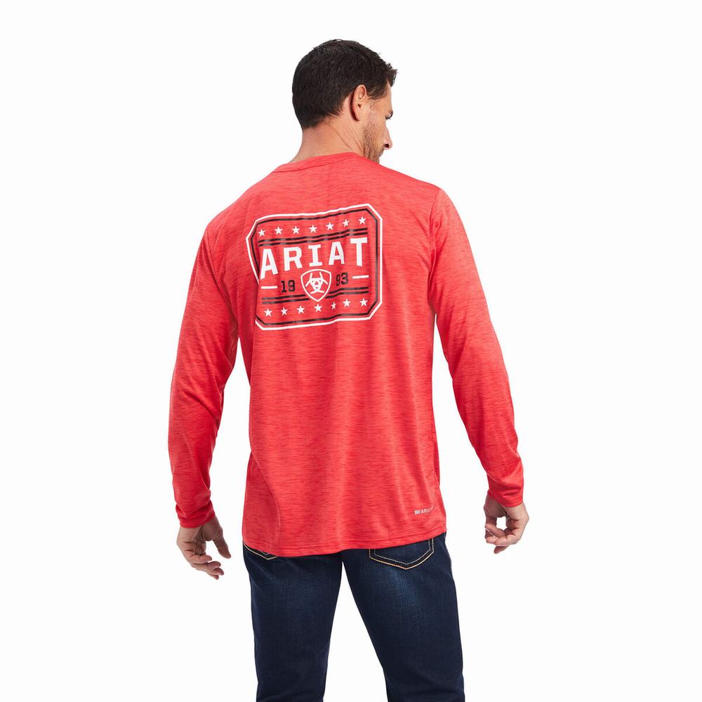 Red Ariat Charger 93 Liberty Men's Polo Shirts | RMHD51927