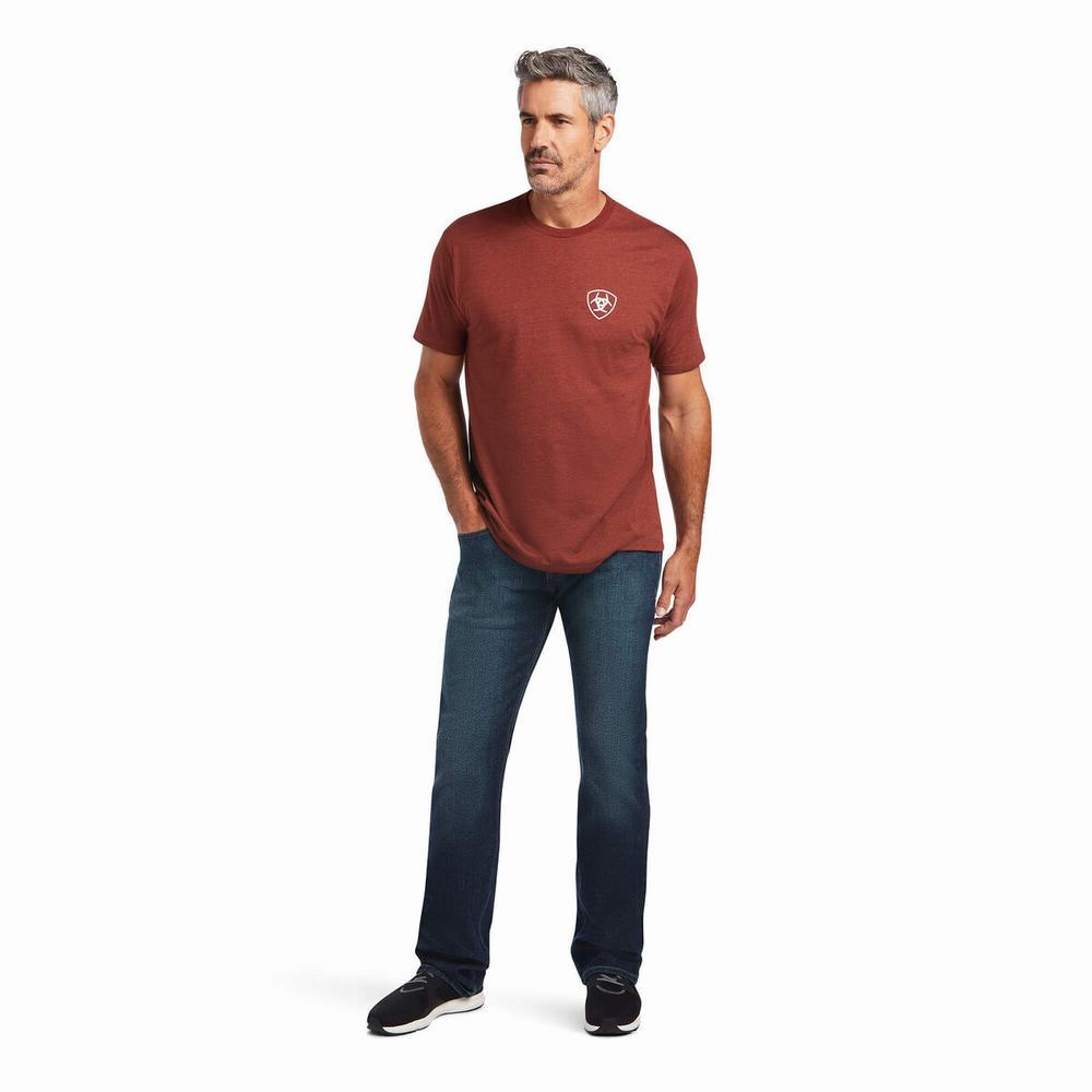 Red Ariat Farm Men's Polo Shirts | ERVQ92738