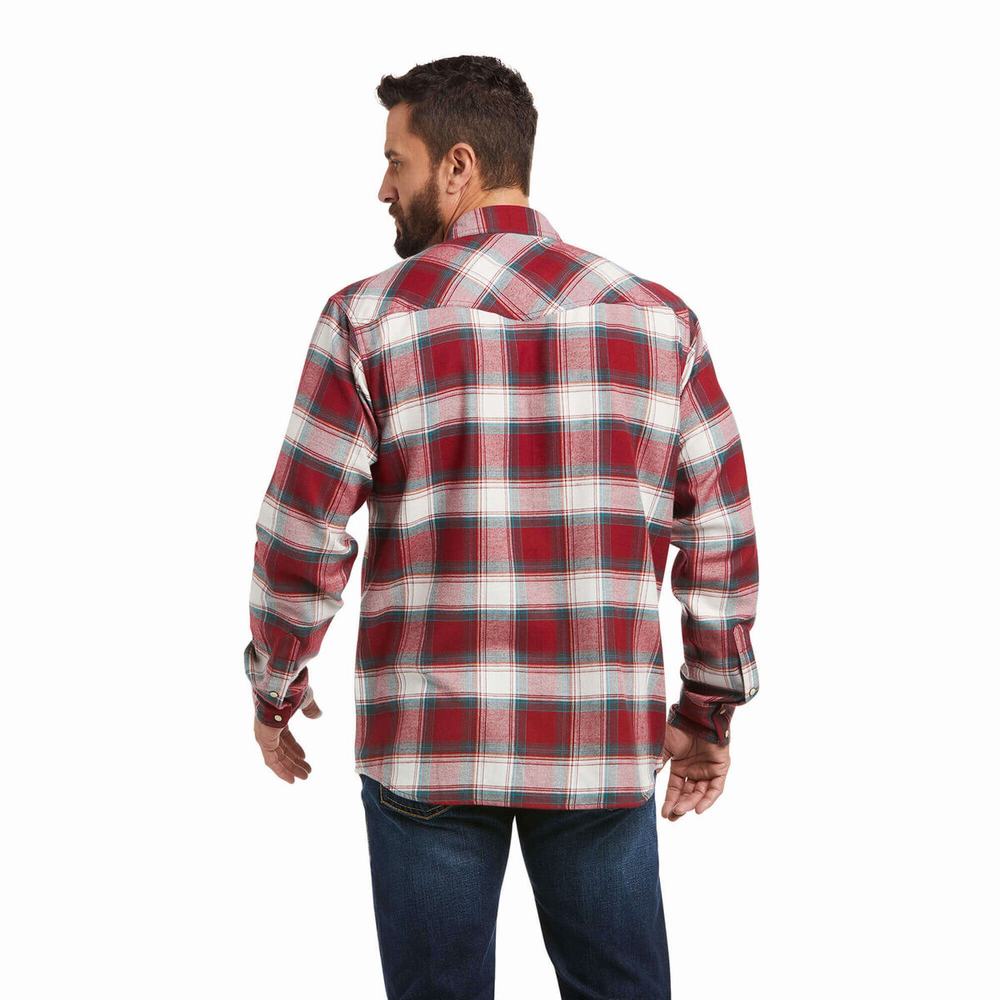 Red Ariat Hillsboro Retro Fit Men's Shirts | SHBR31054