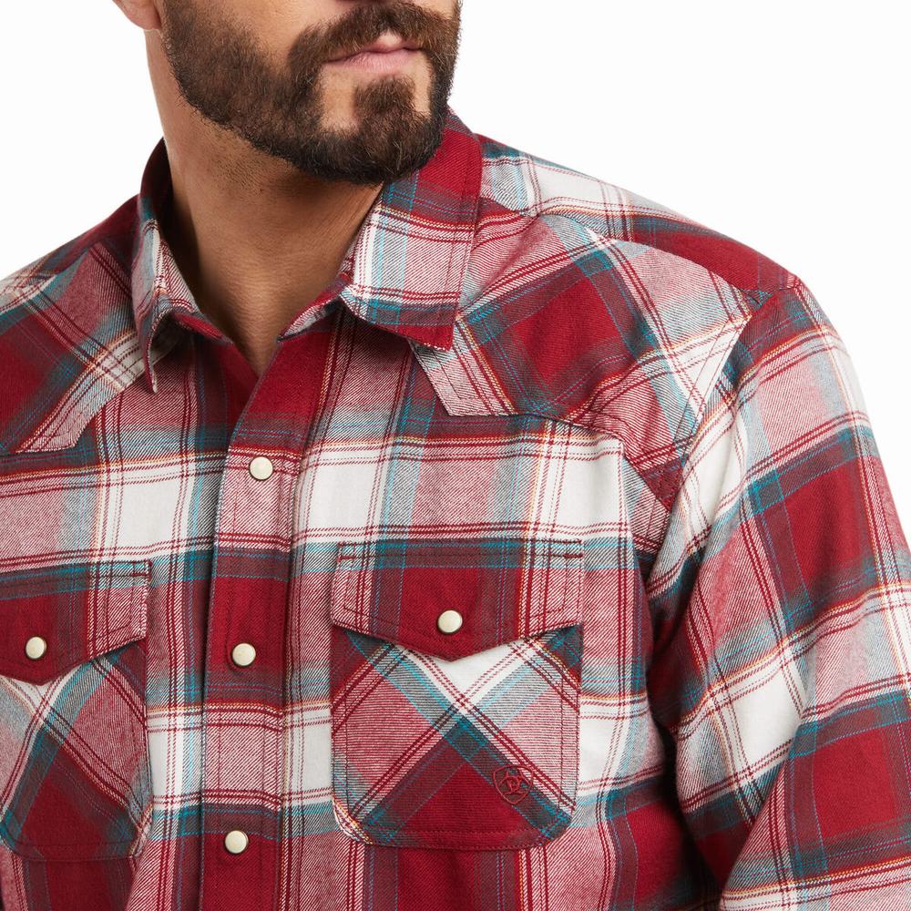 Red Ariat Hillsboro Retro Fit Men's Shirts | SHBR31054