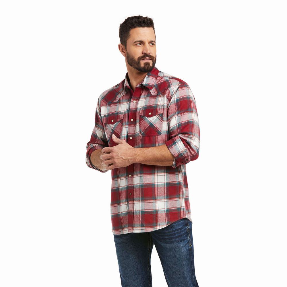 Red Ariat Hillsboro Retro Fit Men's Shirts | SHBR31054