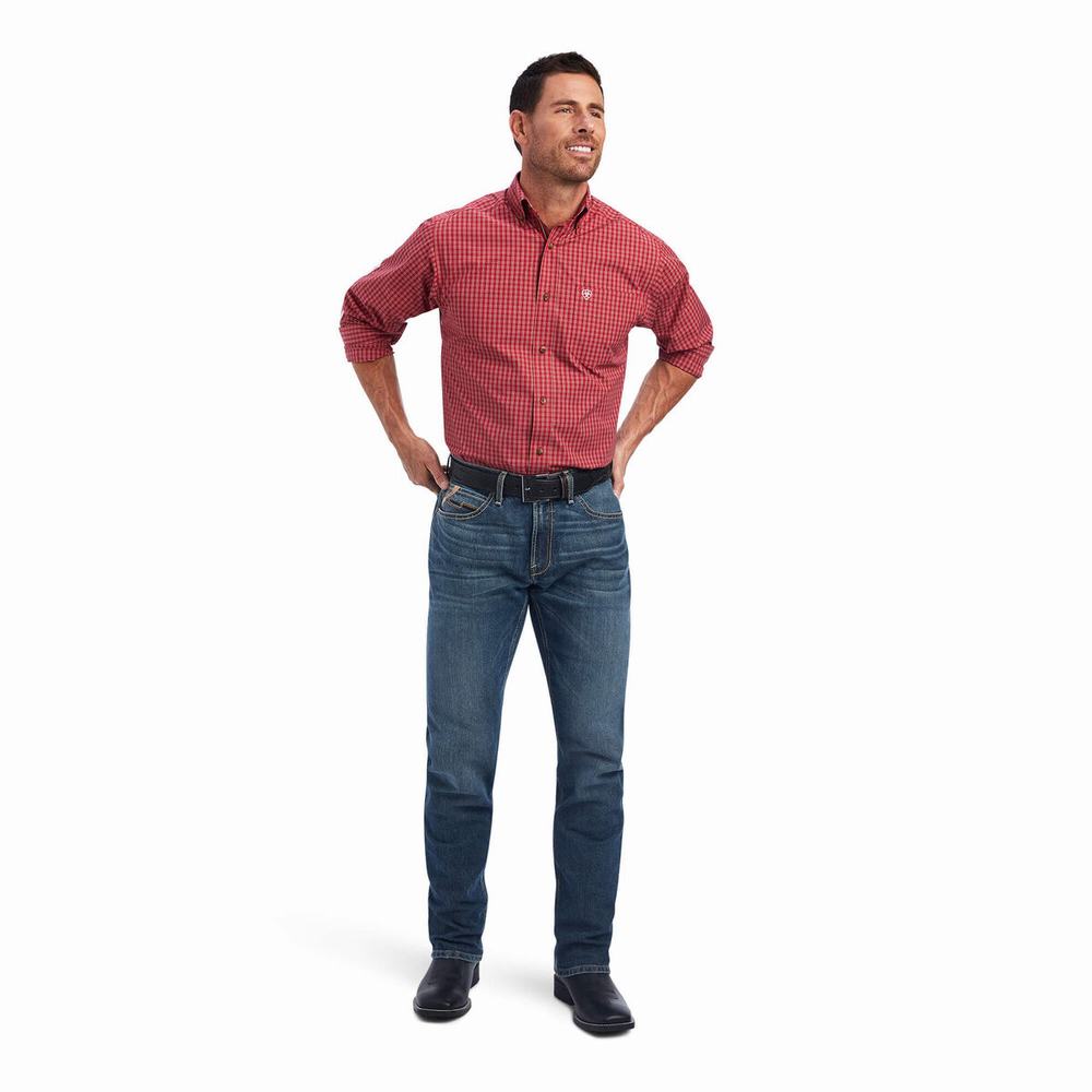 Red Ariat Pro Series Norwell Fitted Men's Shirts | ILFS61275