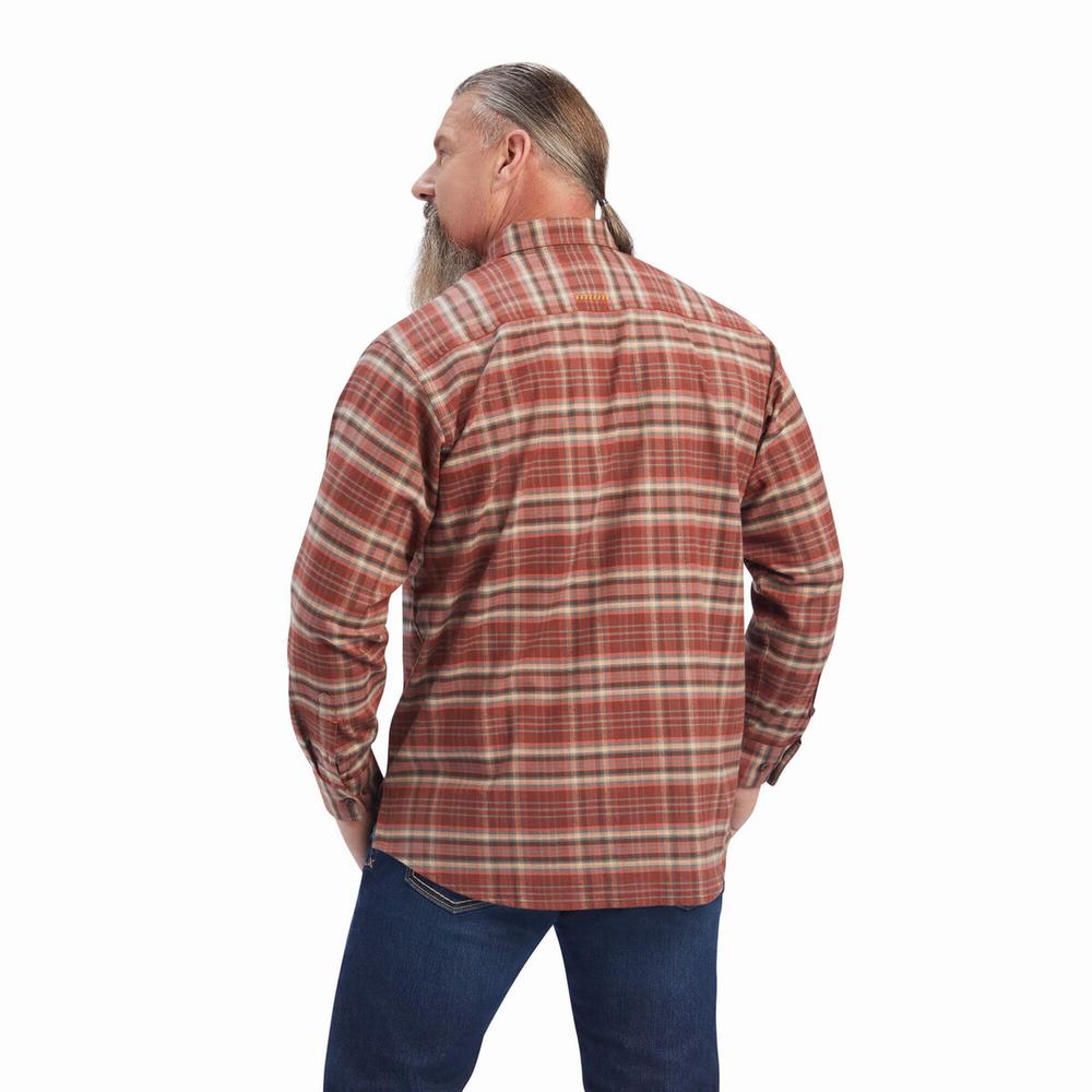 Red Ariat Rebar Flannel DuraStretch Men's Shirts | OQMN57234