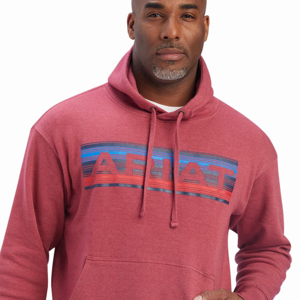 Red Ariat Serape Logo Men's Hoodies | RYHV23860