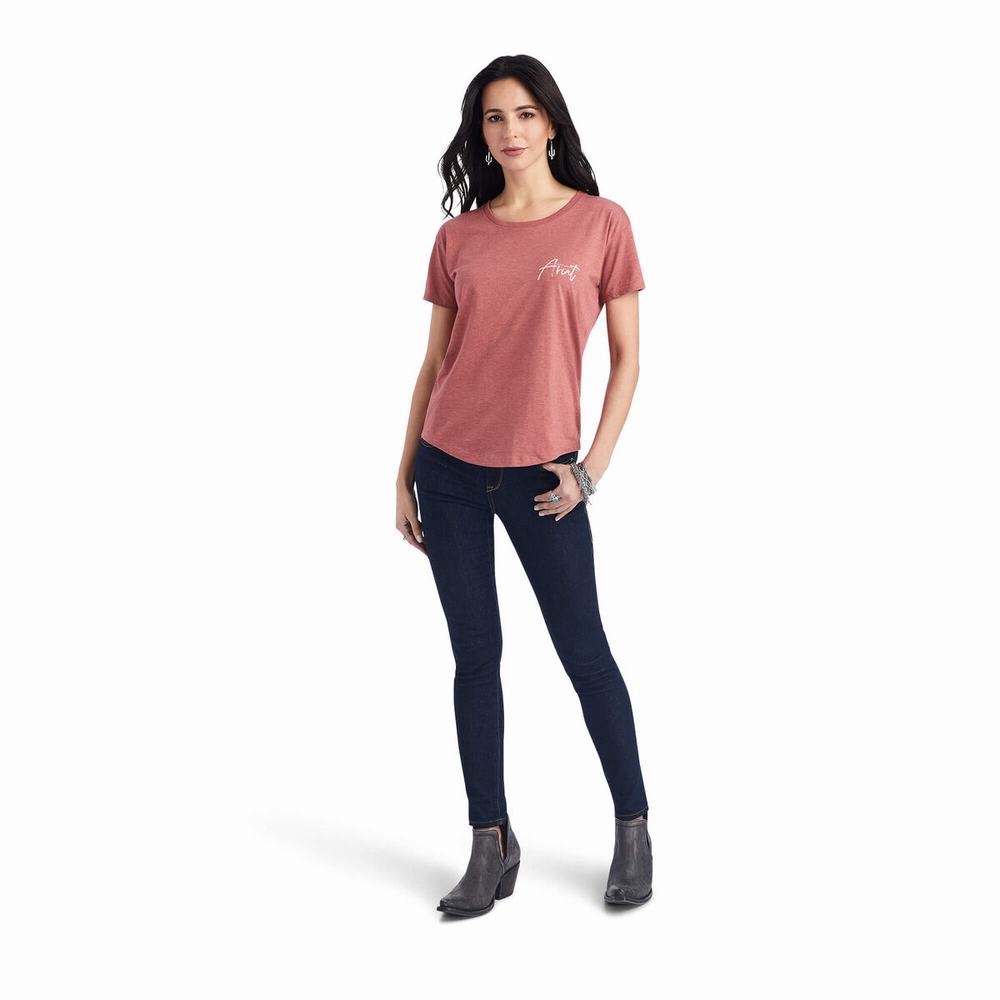 Red Ariat Sunset Lockup Women's Tops | PBUD24963