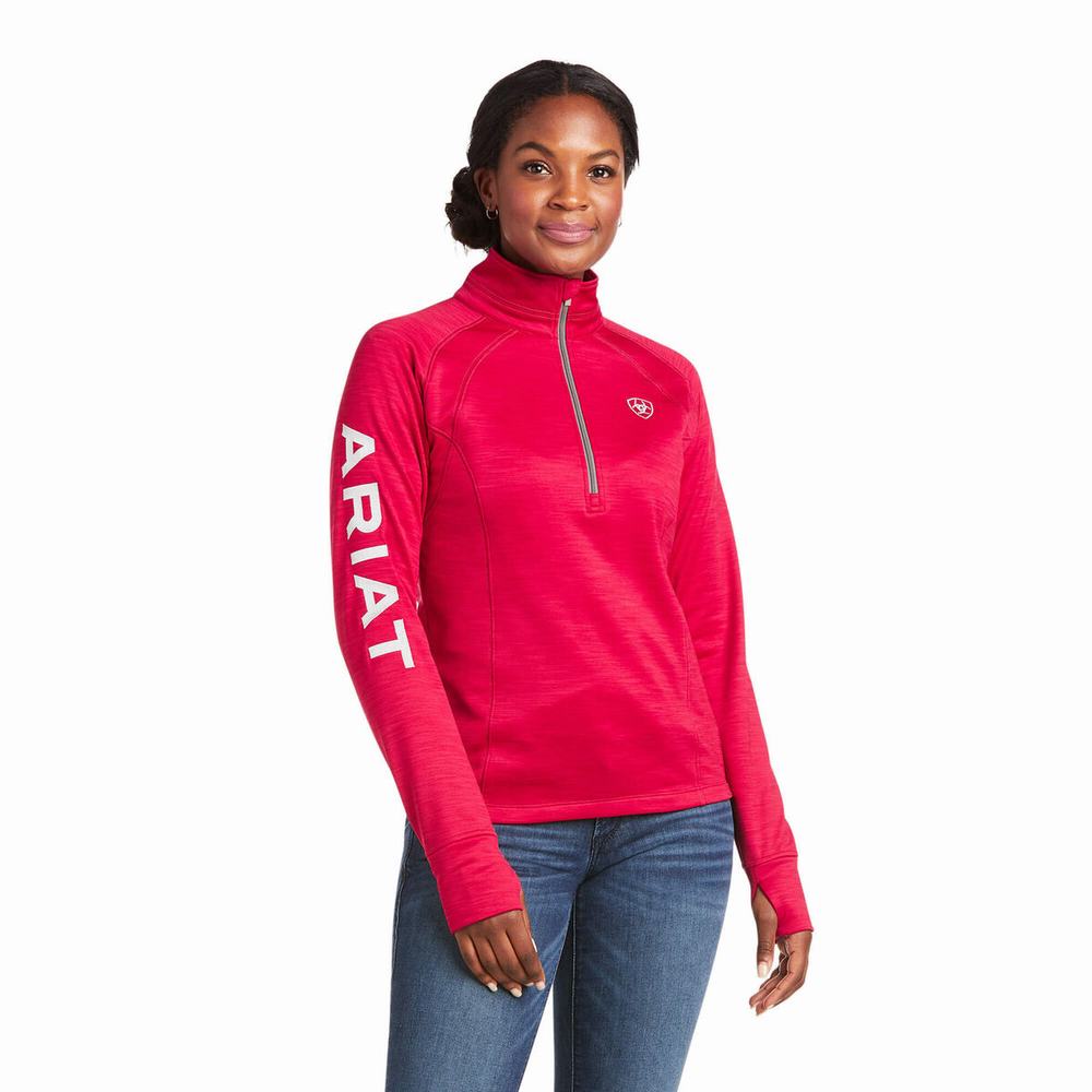 Red Ariat Tek Team 1/2 Zip Women\'s Hoodies | KTQY34069