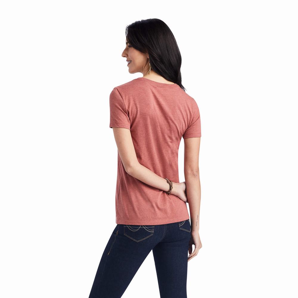 Red Ariat Wheat Script Women's Tops | UBDR16739