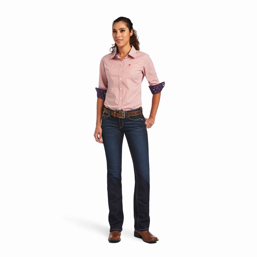 Red White Stripes Ariat Kirby Stretch Women's Tops | WCLG18240