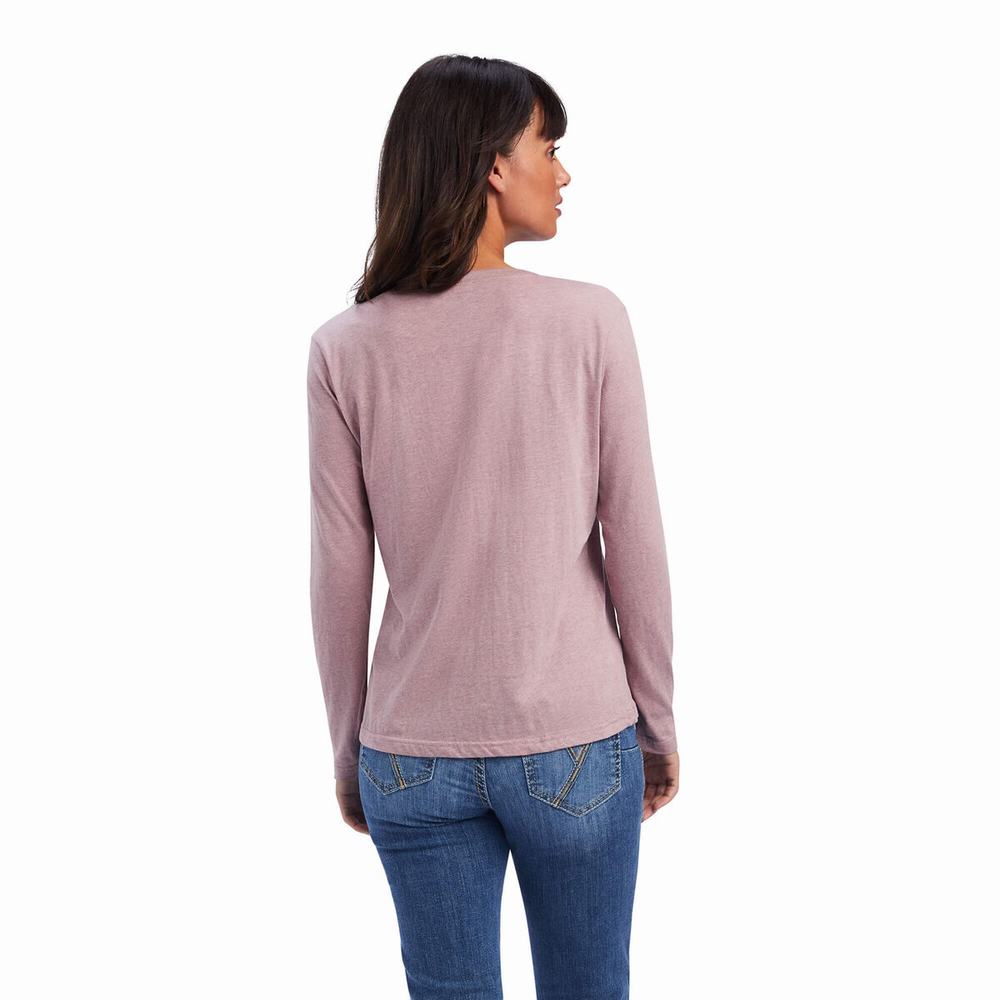 Rose Ariat REAL Chest Logo Relaxed Women's Tops | AHQV06298