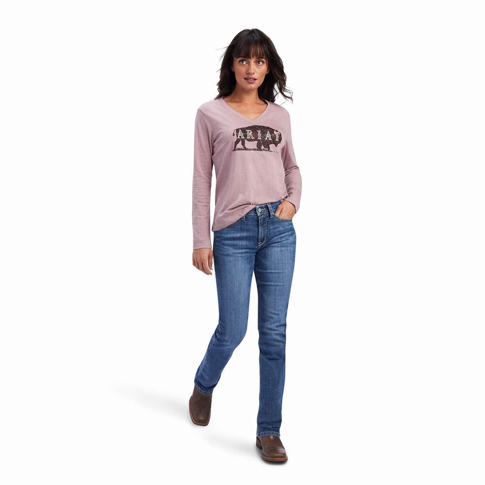 Rose Ariat REAL Chest Logo Relaxed Women's Tops | AHQV06298