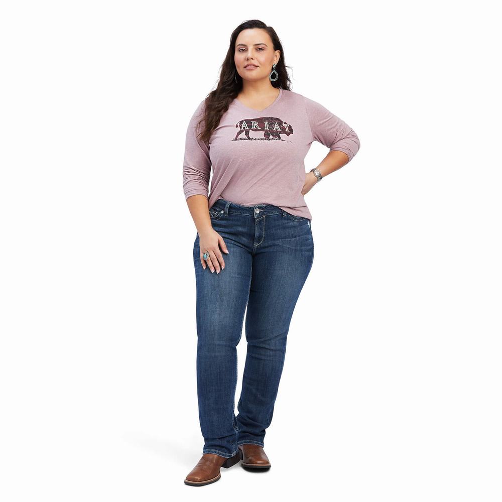 Rose Ariat REAL Chest Logo Relaxed Women's Tops | AHQV06298