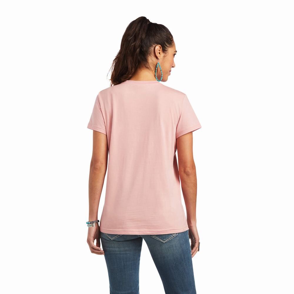 Rose Ariat REAL Relaxed Fiesta Logo Women's Tops | GUPY10789