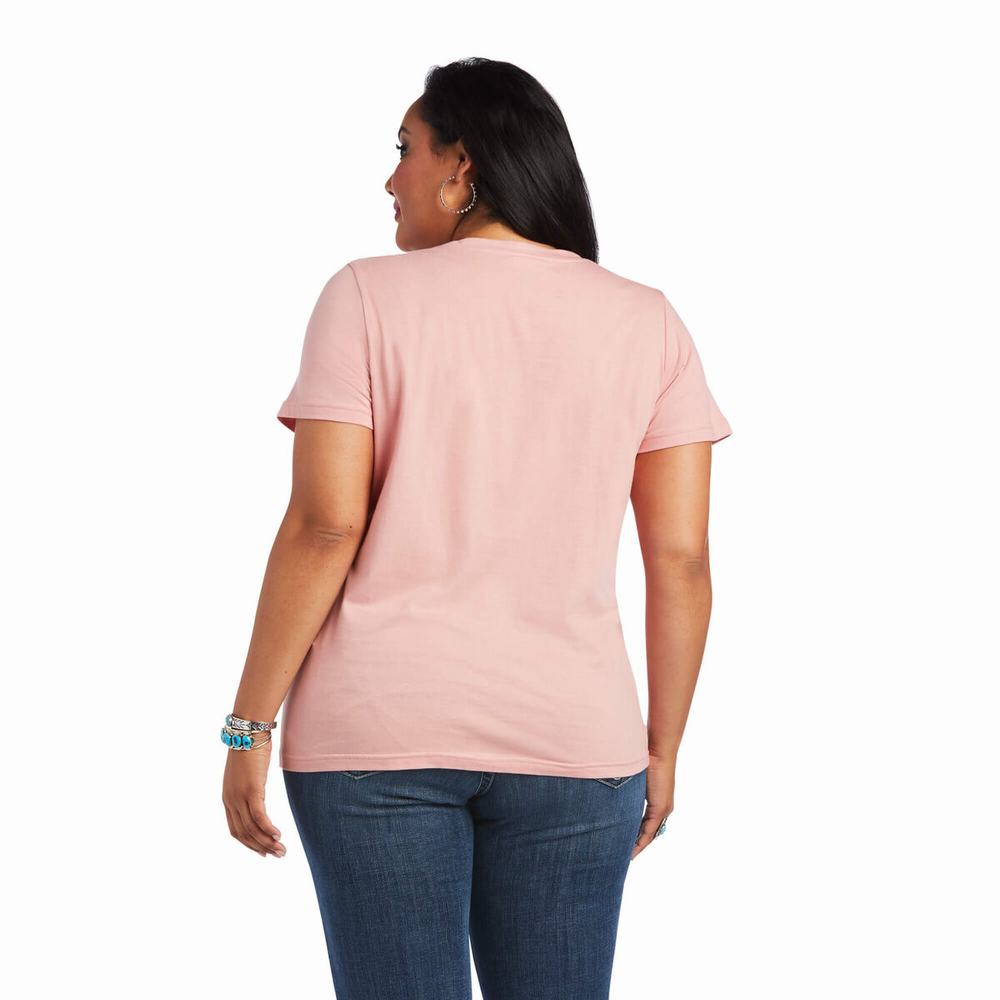 Rose Ariat REAL Relaxed Fiesta Logo Women's Tops | GUPY10789