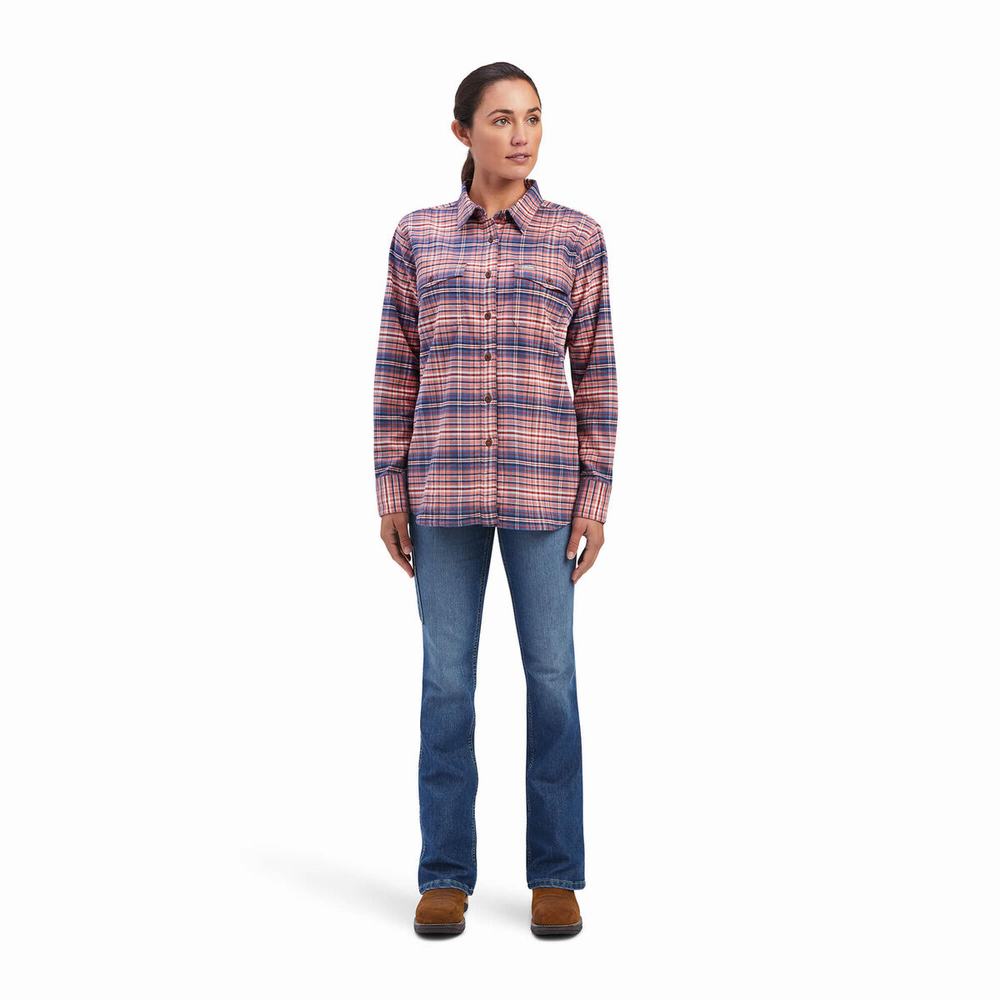 Rose Ariat Rebar Flannel DuraStretch Women's Shirts | TUEZ63457