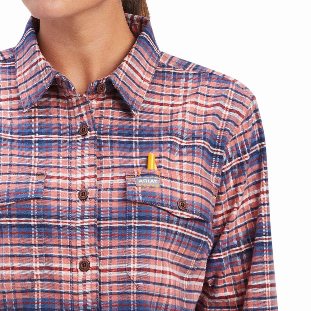 Rose Ariat Rebar Flannel DuraStretch Women's Shirts | TUEZ63457