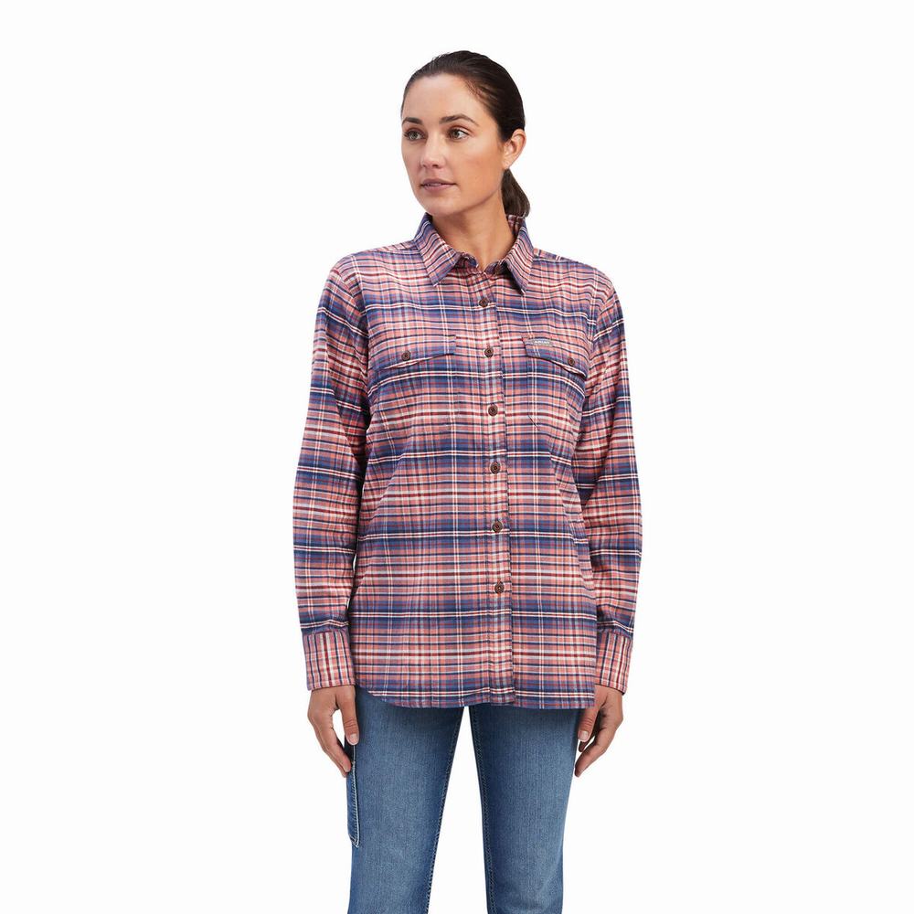 Rose Ariat Rebar Flannel DuraStretch Women\'s Shirts | TUEZ63457