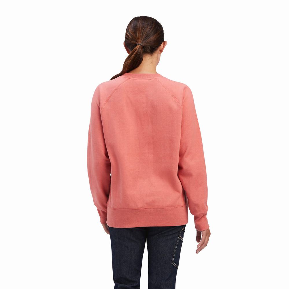 Rose Ariat Rebar Workman Washed Fleece Women's Sweatshirts | DUJL94812