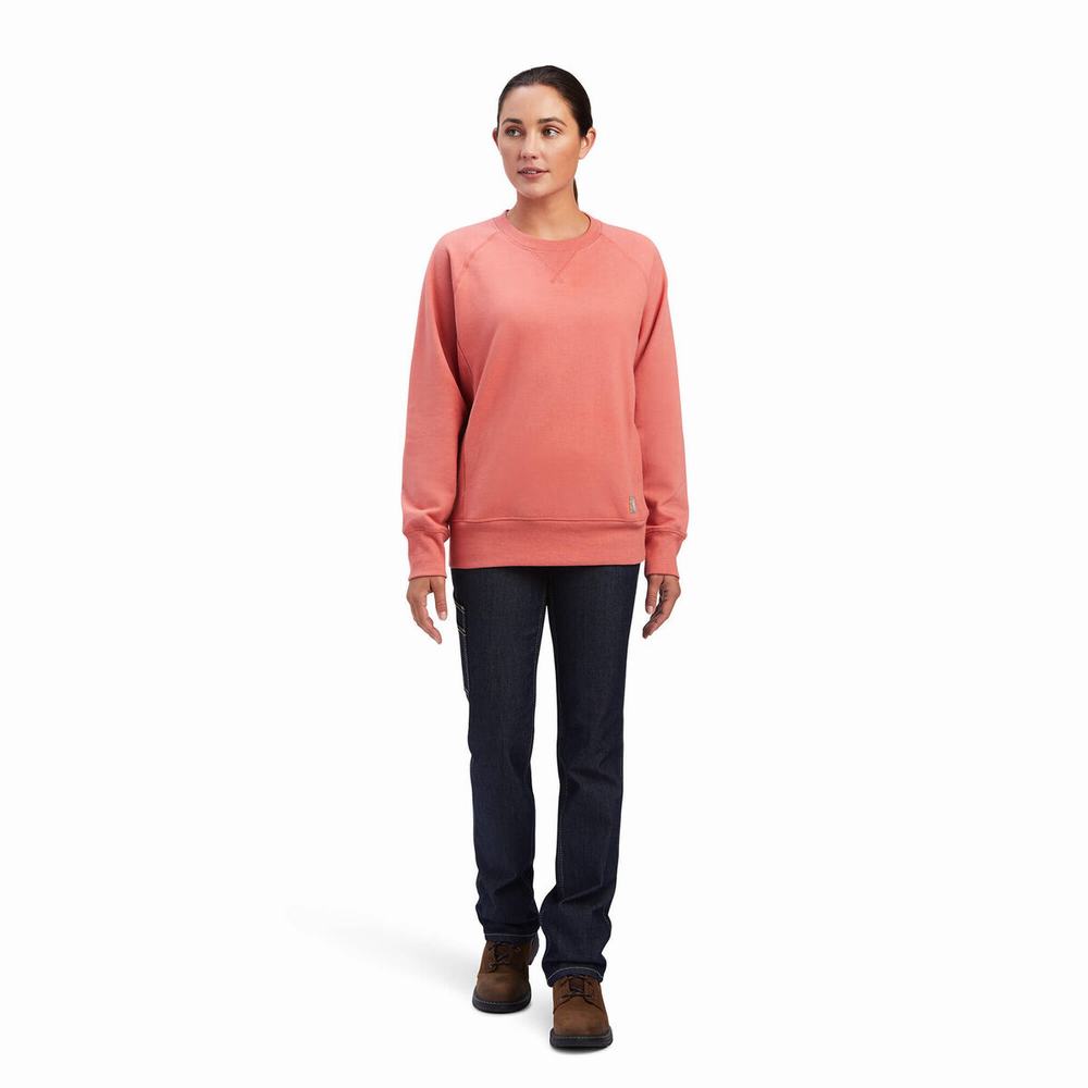 Rose Ariat Rebar Workman Washed Fleece Women's Sweatshirts | DUJL94812