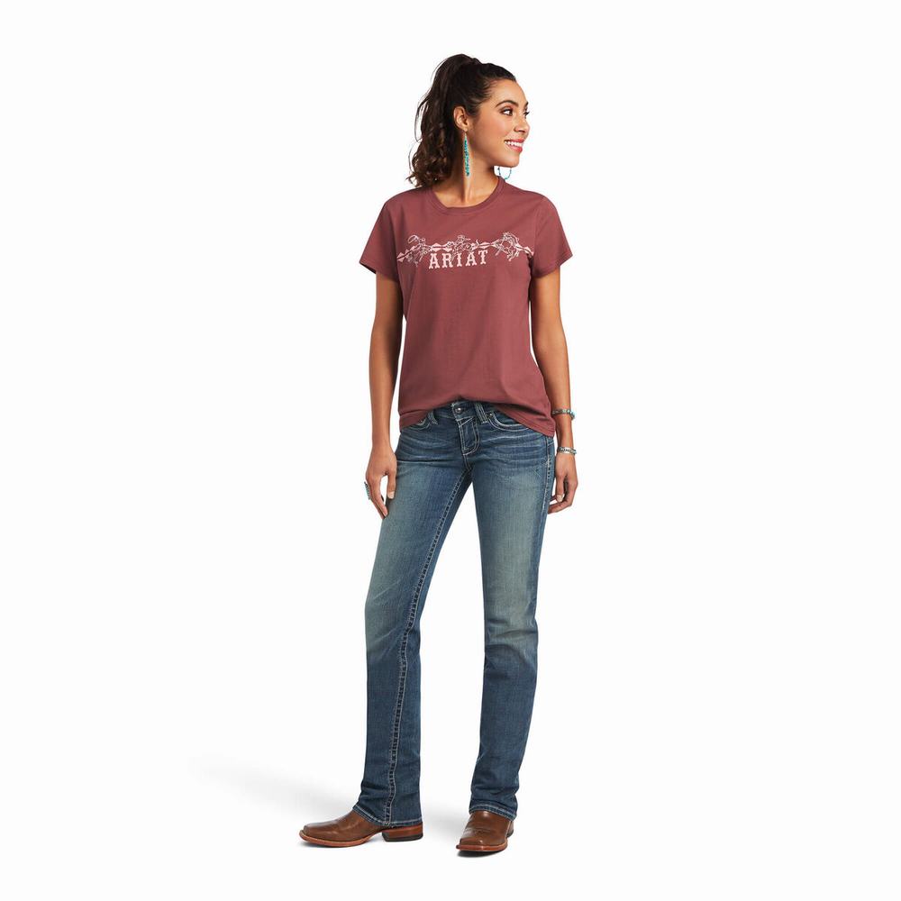 Rose Brown Ariat REAL Bucking Bronc Women's Tops | OVID37820