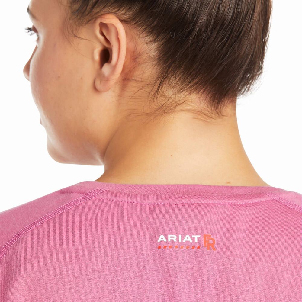 Rose Purple Ariat FR Air Crew Women's Shirts | CQSP95268