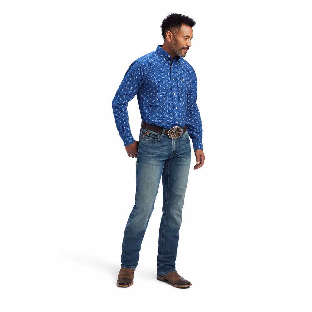 Royal Blue Ariat Jai Classic Fit Men's Shirts | USRQ94817