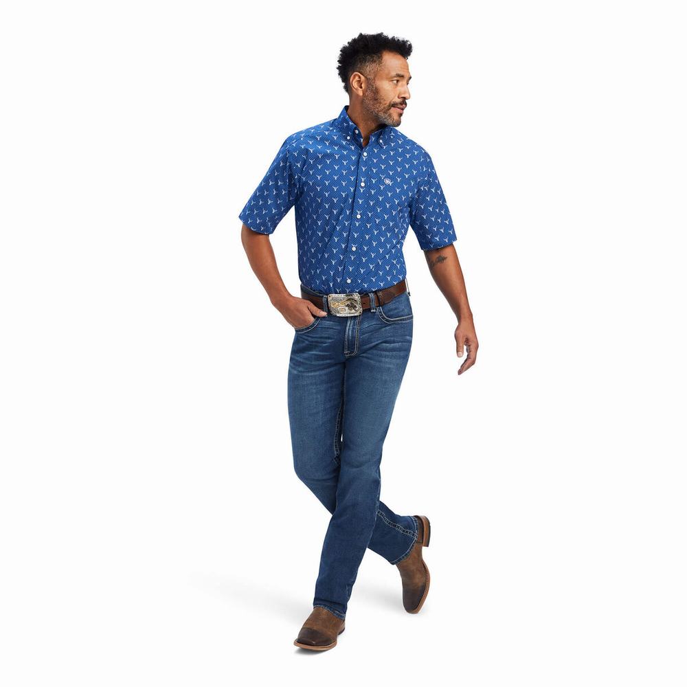 Royal Blue Ariat Jai Classic Fit Men's Shirts | XAZL43925