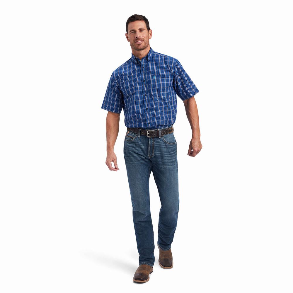 Royal Blue Ariat Pro Series Naveen Classic Fit Men's Shirts | MVET50126