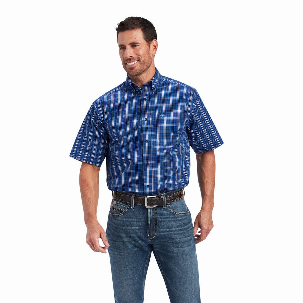 Royal Blue Ariat Pro Series Naveen Classic Fit Men\'s Shirts | MVET50126