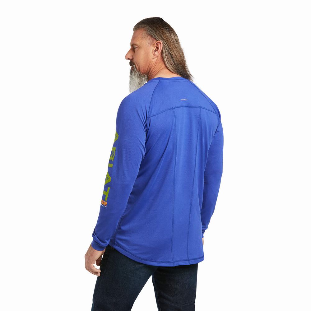 Royal Blue Ariat Rebar Heat Fighter Men's T Shirts | ACNS76234