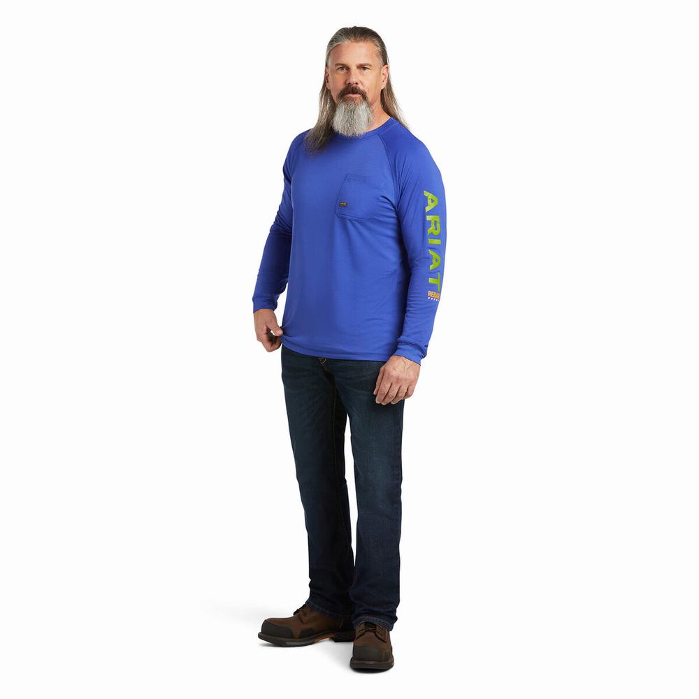 Royal Blue Ariat Rebar Heat Fighter Men's T Shirts | ACNS76234