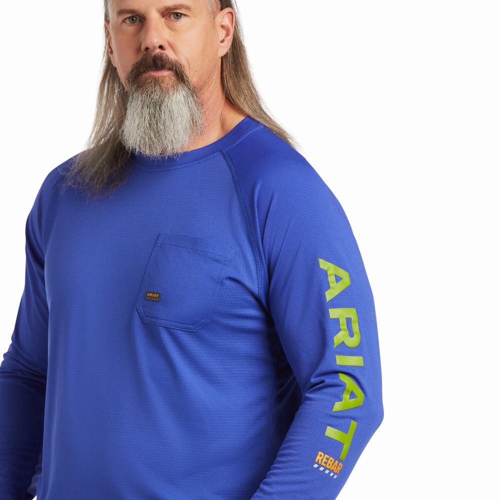 Royal Blue Ariat Rebar Heat Fighter Men's T Shirts | ACNS76234