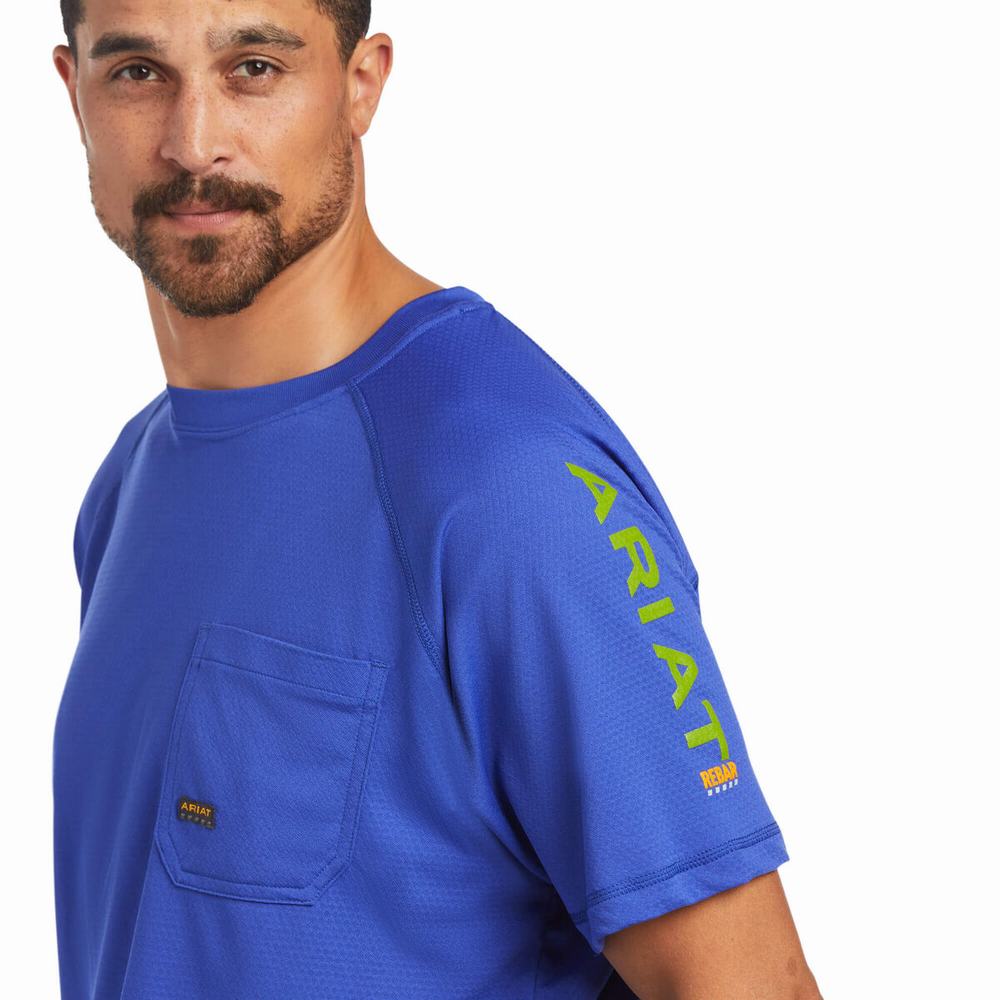 Royal Blue Ariat Rebar Heat Fighter Men's Short Sleeve | TRZU28350