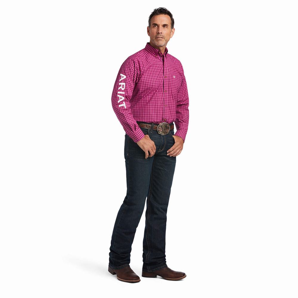 Royal Purple Ariat Pro Series Team Tarletan Classic Fit Men's Shirts | OGYR14938