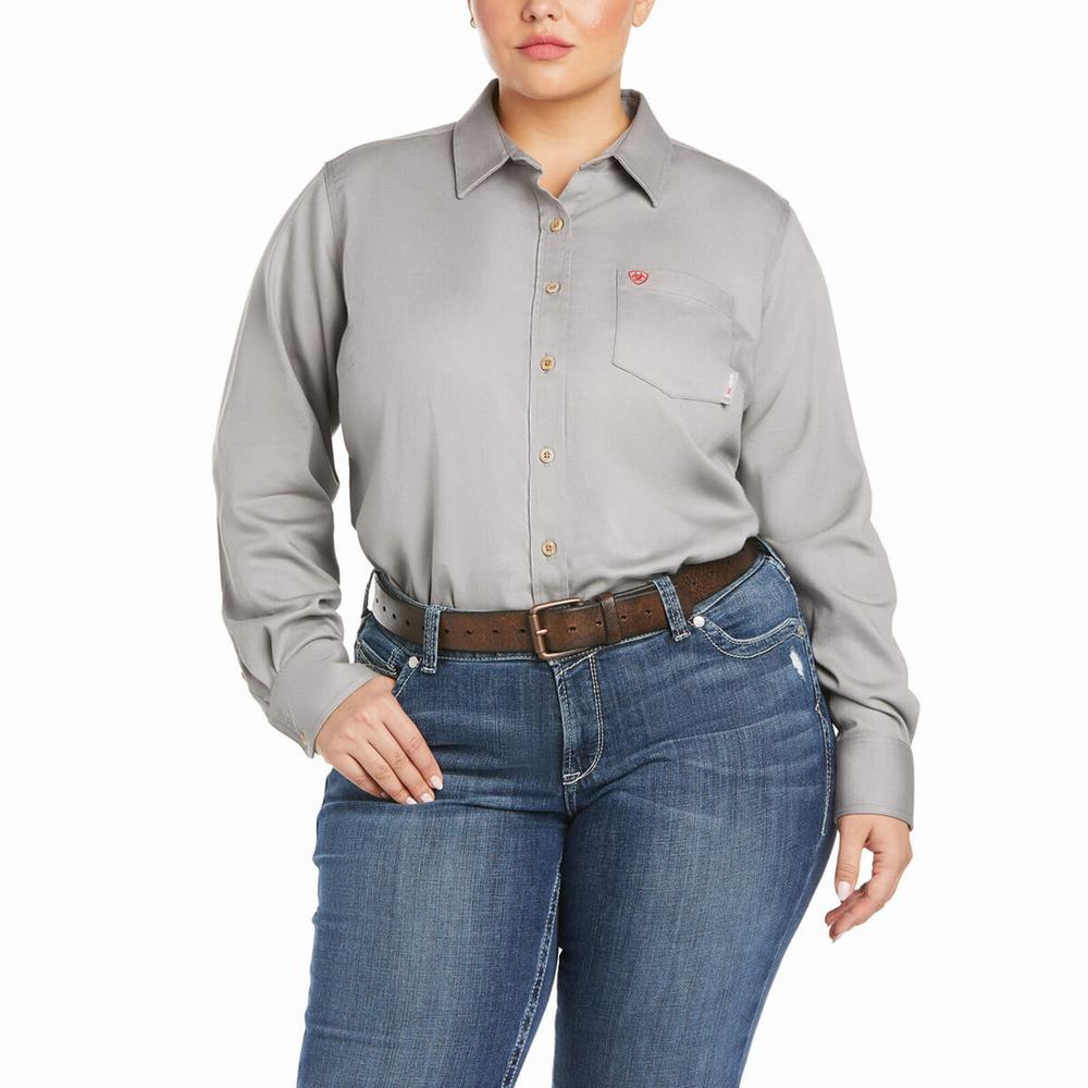 Silver Ariat FR Basic Women's Shirts | CIXY73602