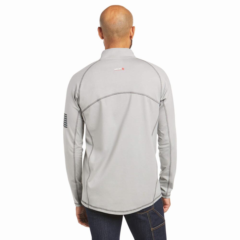 Silver Ariat FR Combat Stretch Patriot 1/4 Zip Men's Shirts | LPBX86194