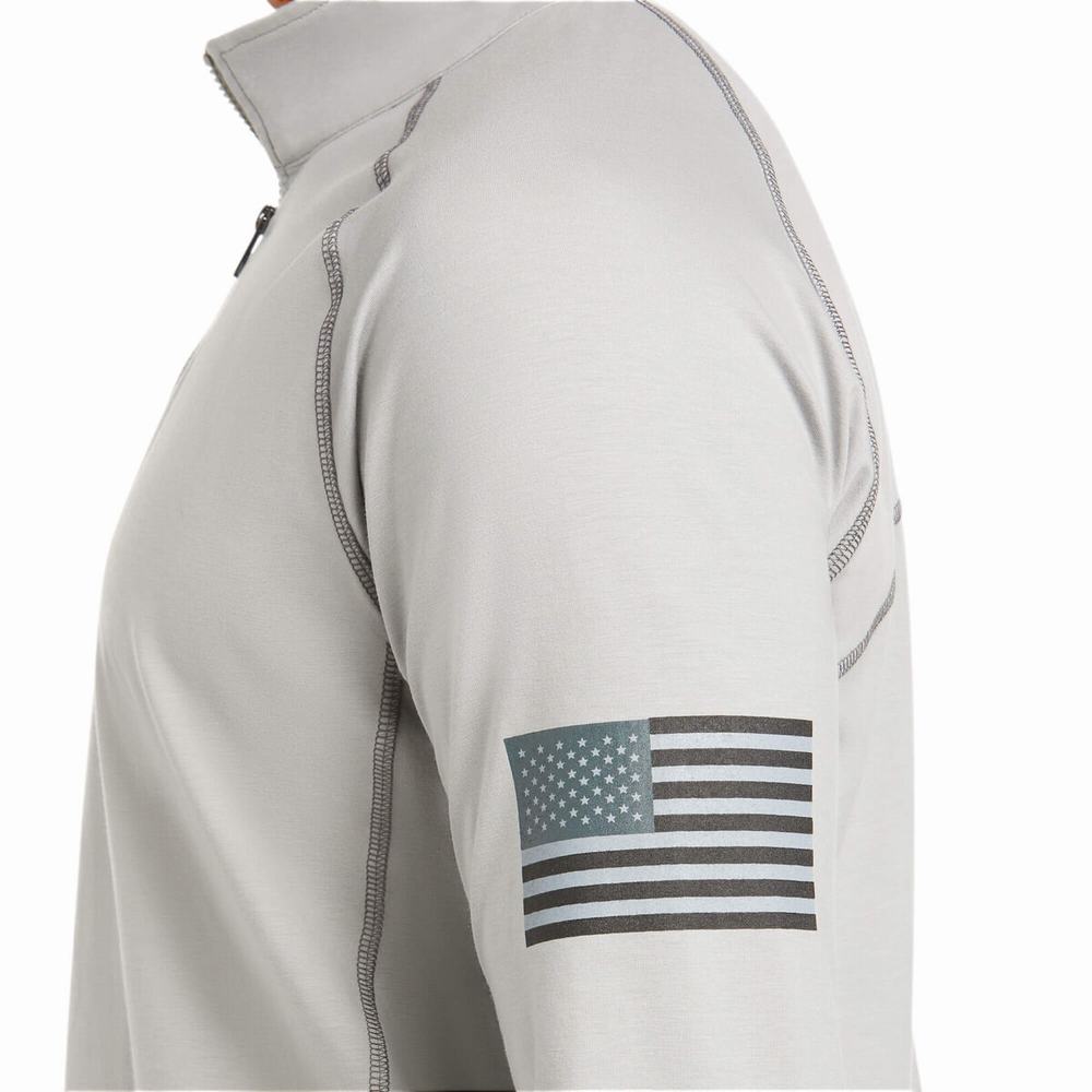 Silver Ariat FR Combat Stretch Patriot 1/4 Zip Men's Shirts | LPBX86194