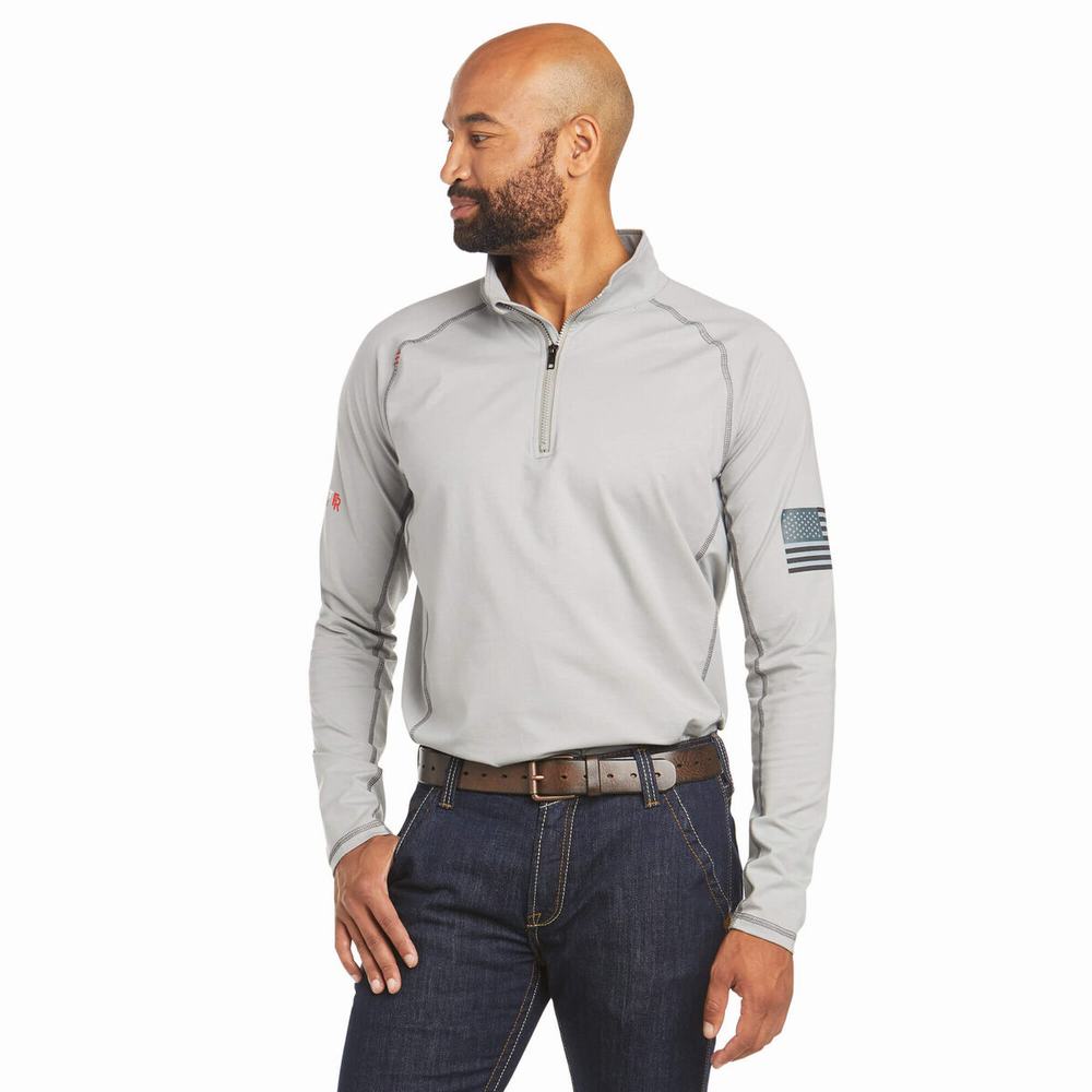 Silver Ariat FR Combat Stretch Patriot 1/4 Zip Men\'s Shirts | LPBX86194