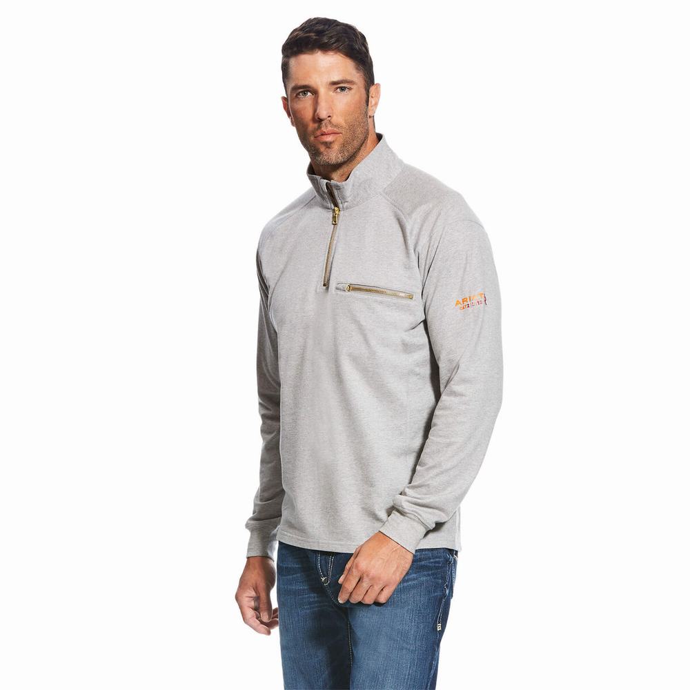 Silver Ariat FR Rev 1/4 Zip Men\'s Hoodies | ZXLO04576