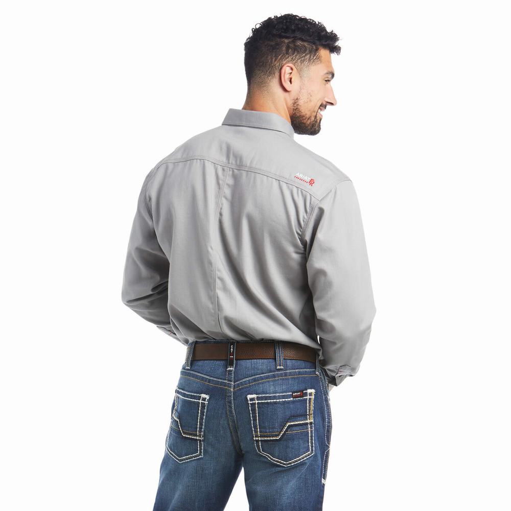 Silver Ariat FR Solid Men's Shirts | KOGM06891