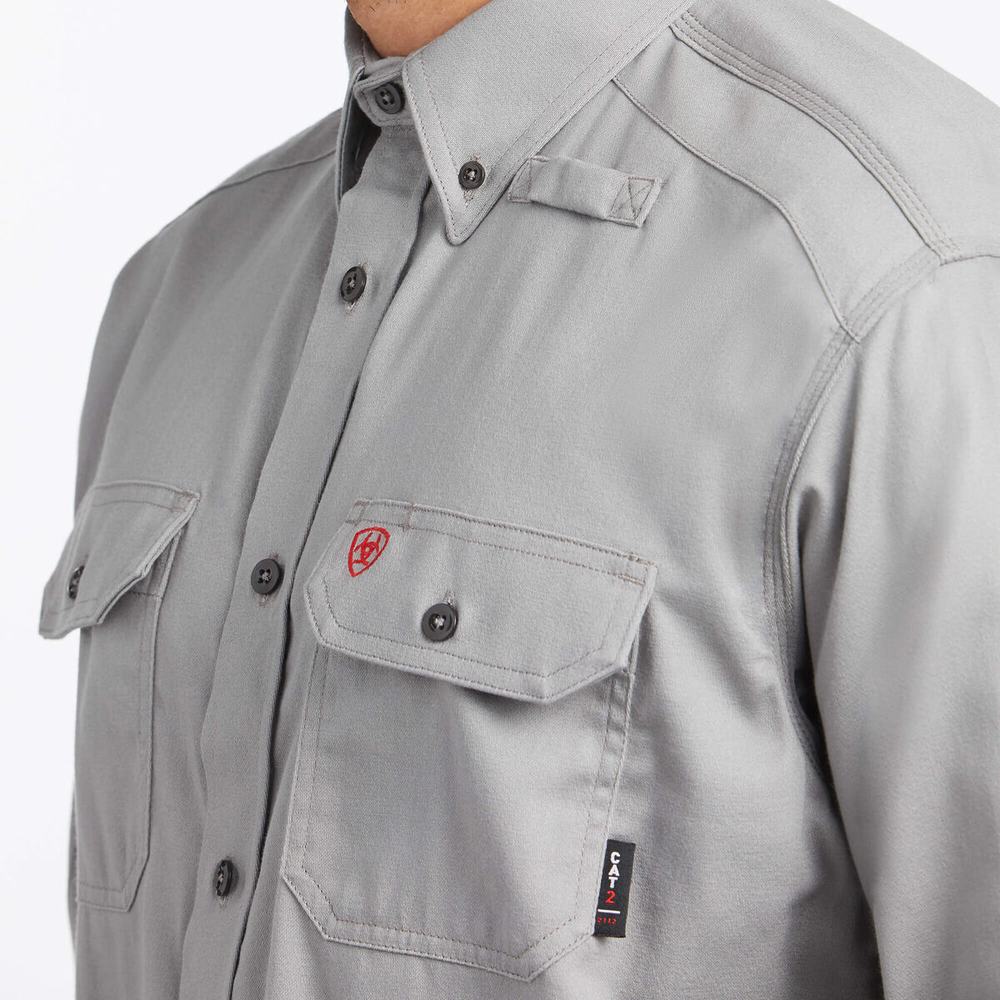 Silver Ariat FR Solid Men's Shirts | KOGM06891