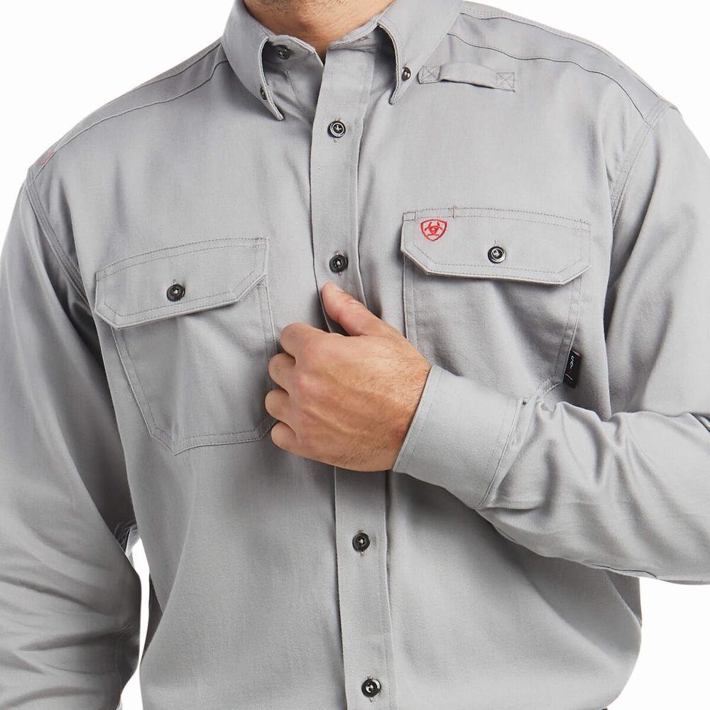 Silver Ariat FR Solid Men's Shirts | KOGM06891