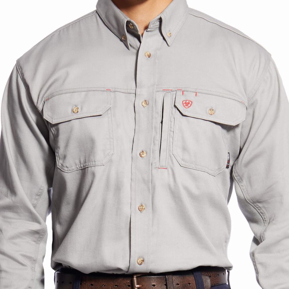 Silver Ariat FR Solid Vent Men's Shirts | AWIJ68543