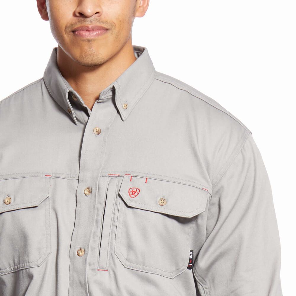 Silver Ariat FR Solid Vent Men's Shirts | AWIJ68543